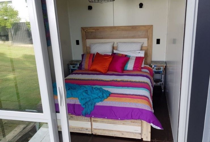 Shipping container sleep out conversion doors open